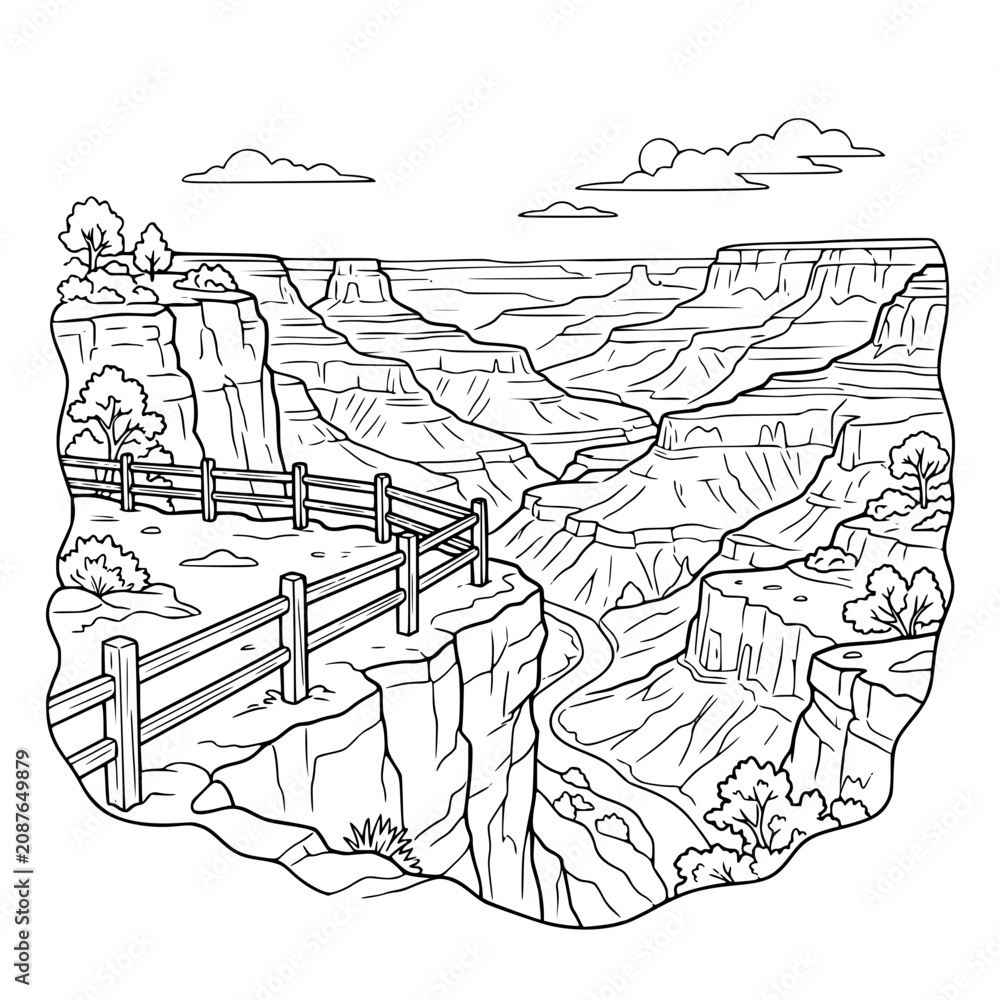 Fototapeta premium Grand Canyon National Park Lookout Coloring Page for Kids