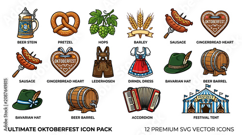 Oktoberfest celebration features beer stein, pretzel, and traditional food