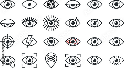 Photos Human eye and vision outline icon set with biometric scanning target line vector