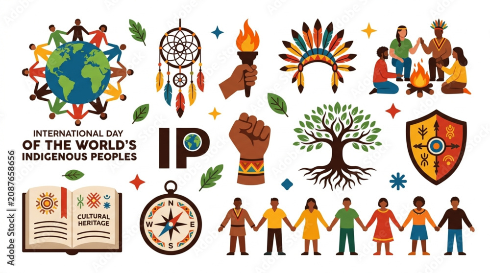 Fototapeta premium International Day of the World's Indigenous Peoples Vector Illustration for Cultural Heritage and Global Diversity Celebration