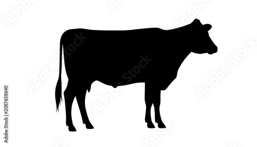 Black Cow Silhouette Side Profile Solid Fill White Background Minimalist Animal Art
