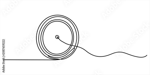 Tableau sur toile A continuous line drawing of a round spool of thread or yarn with a long piece o