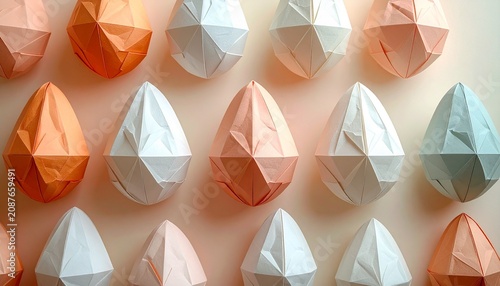 Many colored paper shapes on wall