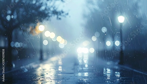 Rainy city street at night with reflections