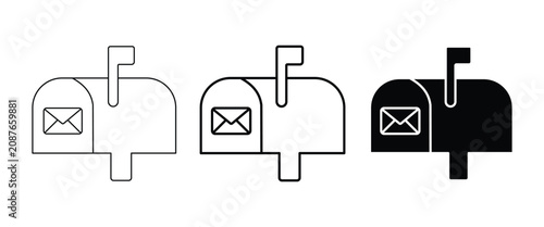Foto Mailbox Vector Icon Set, Mailbox with Envelope Outline and Silhouette Collection