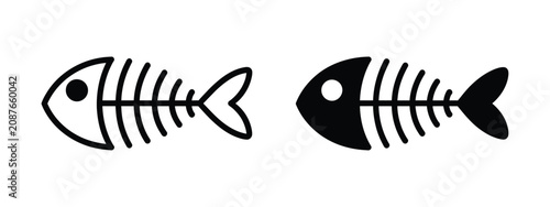 Fish Bone Icons for Graphic and Web Design with Editable Vector Symbols for Seafood, Anatomy, and Food Applications