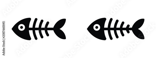 Fish Bone Icons Featuring Minimal Vector Designs for Graphic Design, Web Interfaces, Seafood, and Culinary Projects