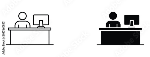 Front Desk Icon Logo with Black and White Pictogram Design for Reception, Hotel, Office, and Customer Service Applications