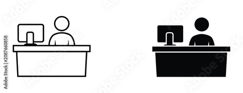 Front Desk Icon Logo Featuring Black and White Reception Pictogram for Hospitality, Office, Information, and Business Design