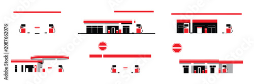 Gas Station Line Art Vector Illustration with Modern Abstract Design for Fuel, Energy, Transportation, and Navigation Applications