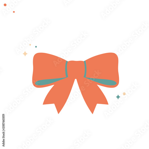 Orange bow with teal accent and sparkles