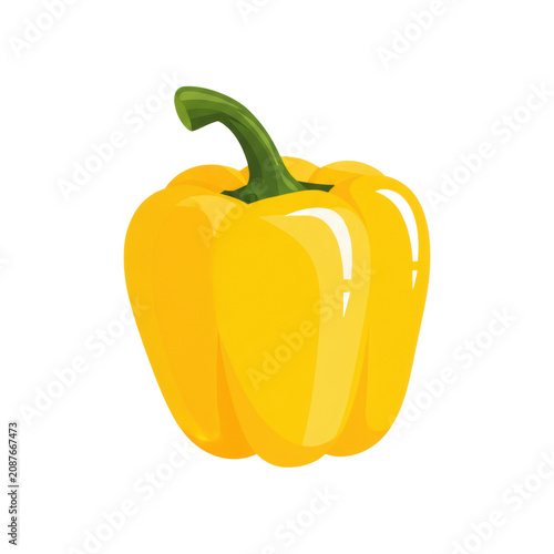 Vibrant yellow bell pepper with a crisp green stem and smooth, glossy contours, presented in a minimalist vector illustration with a fresh culinary aesthetic