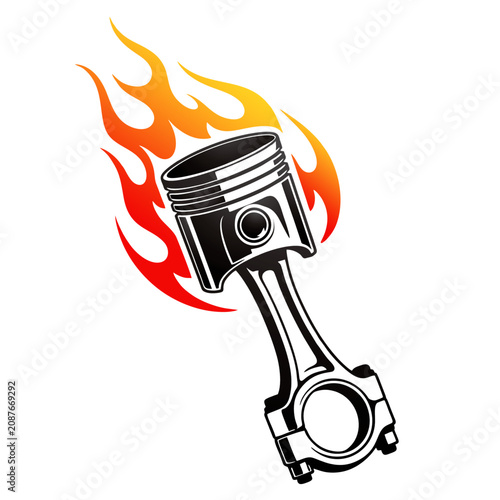 Flaming Engine Piston Vector Logo Design