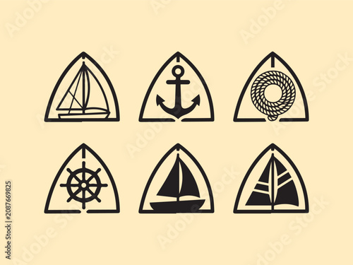Nautical Icons Set Vector Graphics Black Symbols
