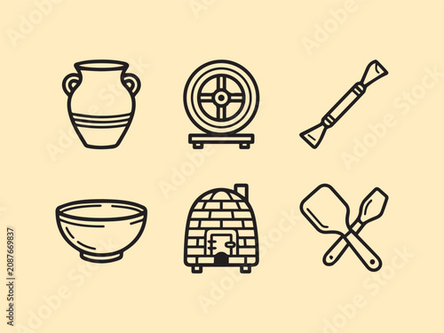Pottery making tools and equipment icons