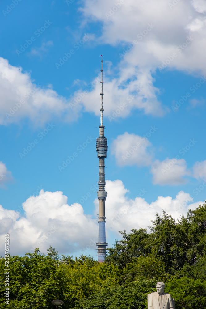 Obraz premium Ostankino Television Tower close up, Moscow, Russia. Russian TV and Radio Broadcasting Network - Moscow, Russia