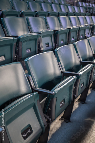 Vertical view of empty stadium seats in a sports venue