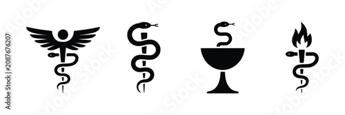 Medical Snake Symbols Featuring Caduceus Icon Vector for Healthcare, Medicine, Pharmacy, and Clinical Applications