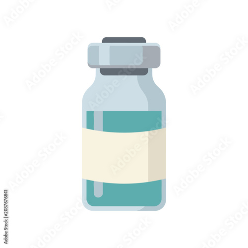 Vector illustration of a vaccine vial with a label on a plain background showcasing a medical object