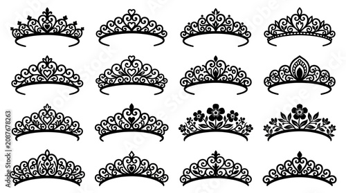 Cuadro en lienzo Collection of elegant tiaras and crowns for royalty and special occasions