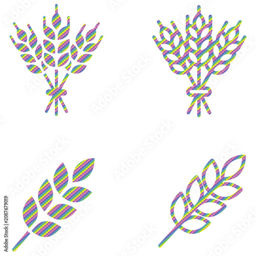 Halftone Dot Wheat stalks grain agricultural harvest icon set.