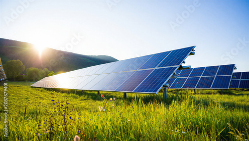 Canvastavla Expansive array of solar panels on a green hillside capturing clean energy at su