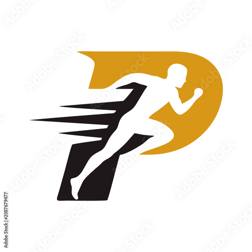 Modern Running Person Letter P Vector Logo Design