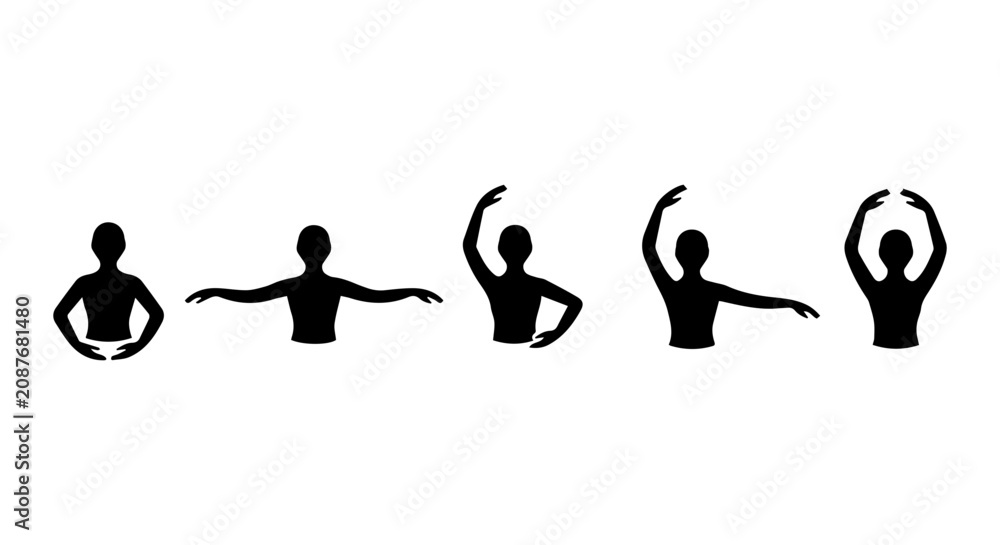 Fototapeta premium Ballet Dancer Poses Vector Silhouettes, Graceful Movement Icons, Elegant Female Figures, Classical Dance Art