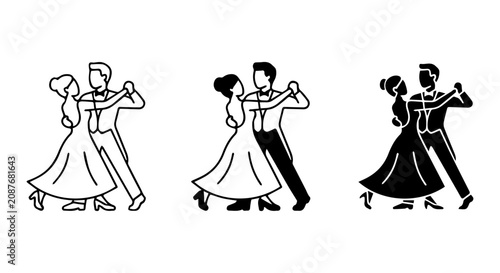 Elegant Ballroom Dancers Vector Icons, Couple Dancing Silhouette, Formal Event Graphics