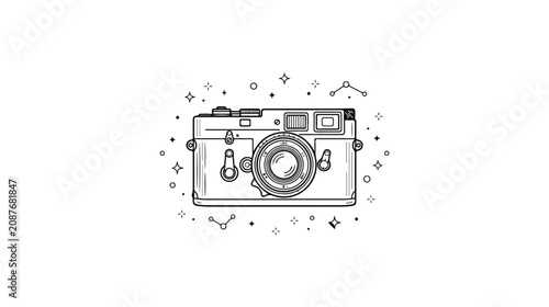Foto Vintage rangefinder camera vector illustration, retro film photography icon, min