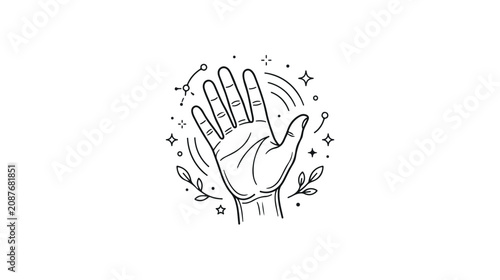 Принти на полотні Mystical hand palmistry vector, celestial palm reading illustration, occult hand