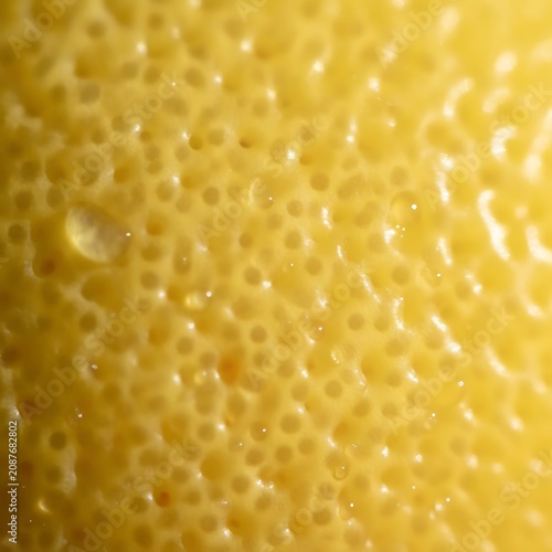 Extreme close-up of a yellow lemon peel texture, showing the tiny pores and bumpy surface of the citrus fruit skin in detail under soft lighting, highlighting the natural organic wallpaper background