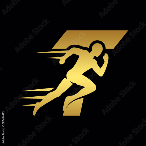 Modern Running Athlete Letter T Vector Logo Design