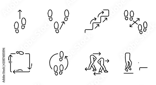 Fotografía Footstep Icons Set, Walking Path Symbols, Movement Arrows, Step Direction Graphi