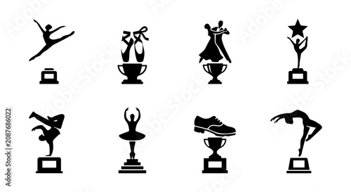 Bild auf Leinwand Dance Trophies Vector Icons: Ballet, Ballroom, Breakdance, Sports Awards