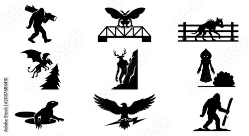 Foto Cryptid and urban legend monster silhouettes.