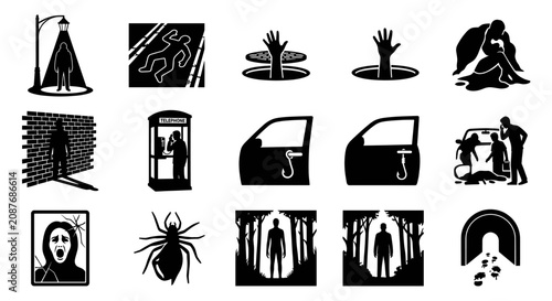 Fotografía Mystery crime scene and horror suspense silhouettes.