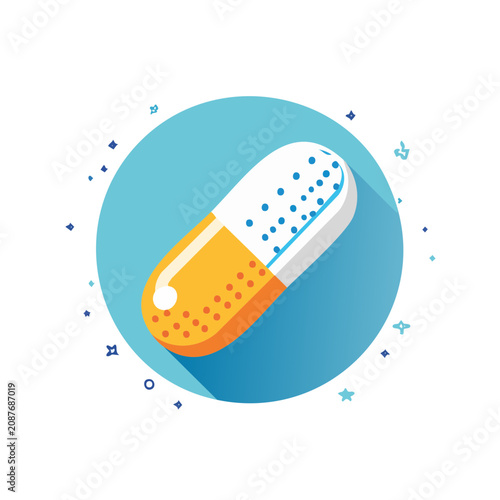 Capsule icon with dots and confetti