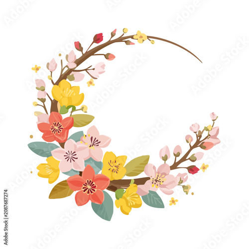 Colorful floral wreath vector illustration