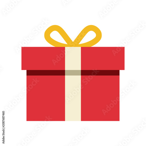 Flat gift box with ribbon bow icon