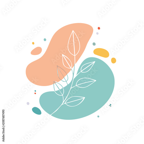 Flat illustration of leaf branch with abstract shapes