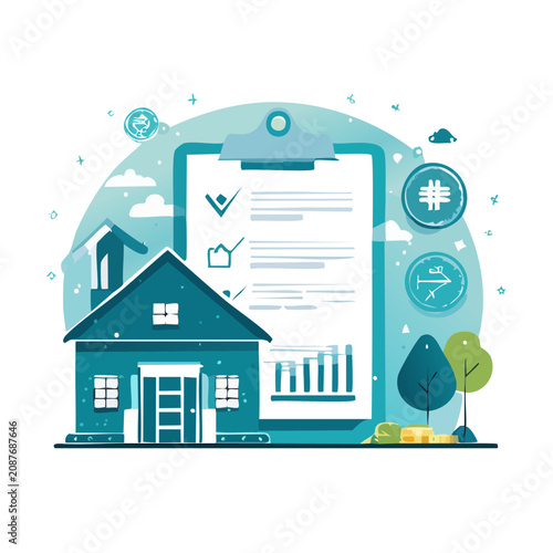 House with financial documents and coins