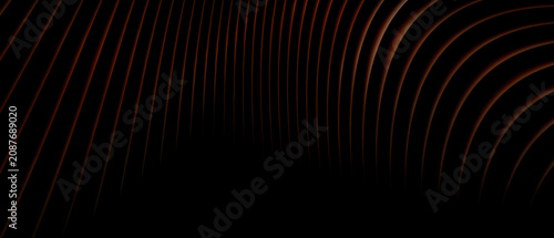 Abstract geometric background with glowing copper curved lines on black surface for modern digital design projects and futuristic creative visual compositions with sophisticated abstract composition