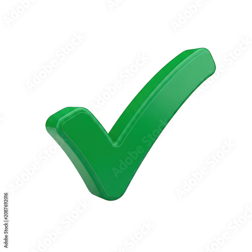 Green 3d check mark icon for correct choice isolated on transparent background