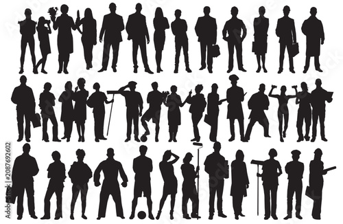 group of people of different occupation profession silhouette