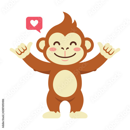 Photography Smiling monkey with heart speech bubble