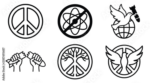 Tableau sur toile Collection of symbols representing peace, anti-nuclear sentiment, and global harmony