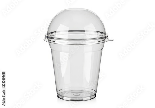 Clear plastic cup with dome lid and straw for cold drinks