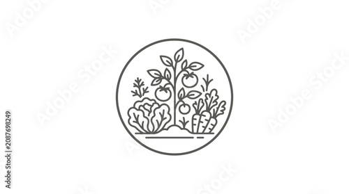 Canvastavla Industrial Minimalist Line Drawing of Organic Vegetables and Fruits in Circular