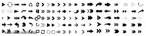 Schilderij op canvas Arrow line bold black icons set